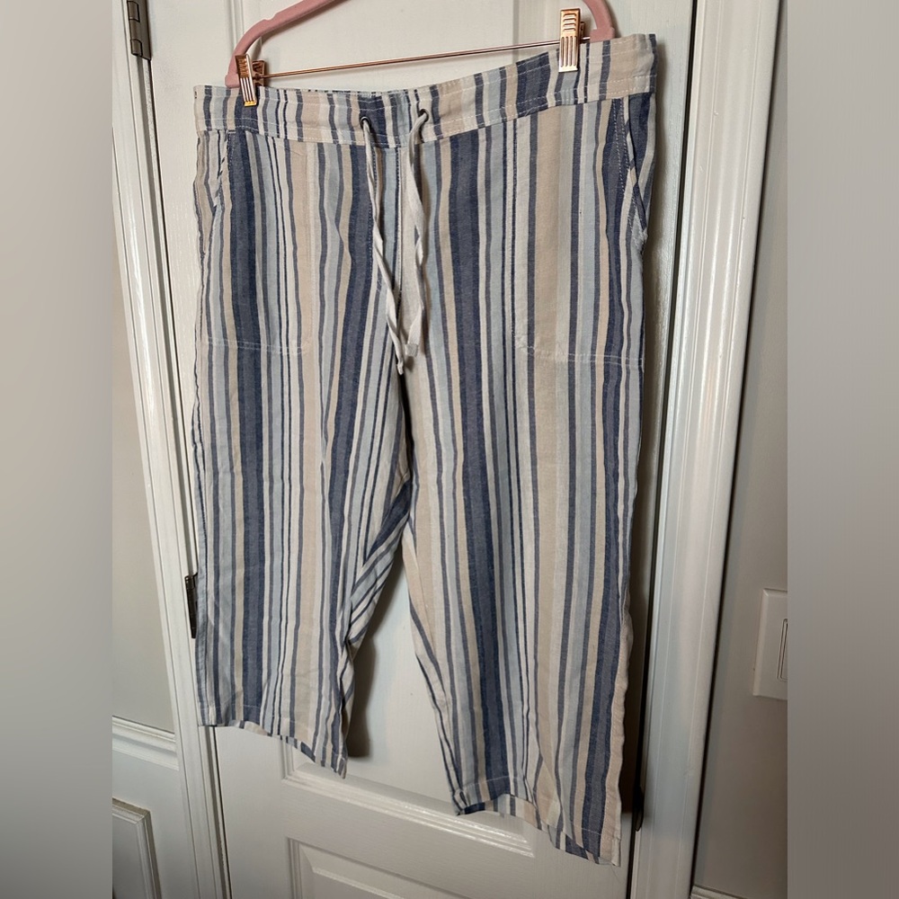 Da-sh blue & cream striped tie waist crop pants size XL